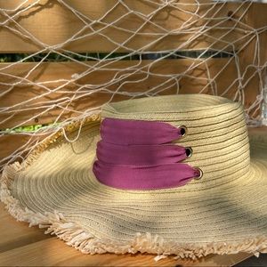 Laundry " Purple Ribbons" Straw Fringe Hat By Shelli Segal